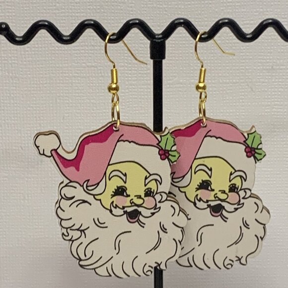Santa Earring, Christmas Earring, Santa Claus Earring, Gift Idea, Holiday - Picture 3 of 4